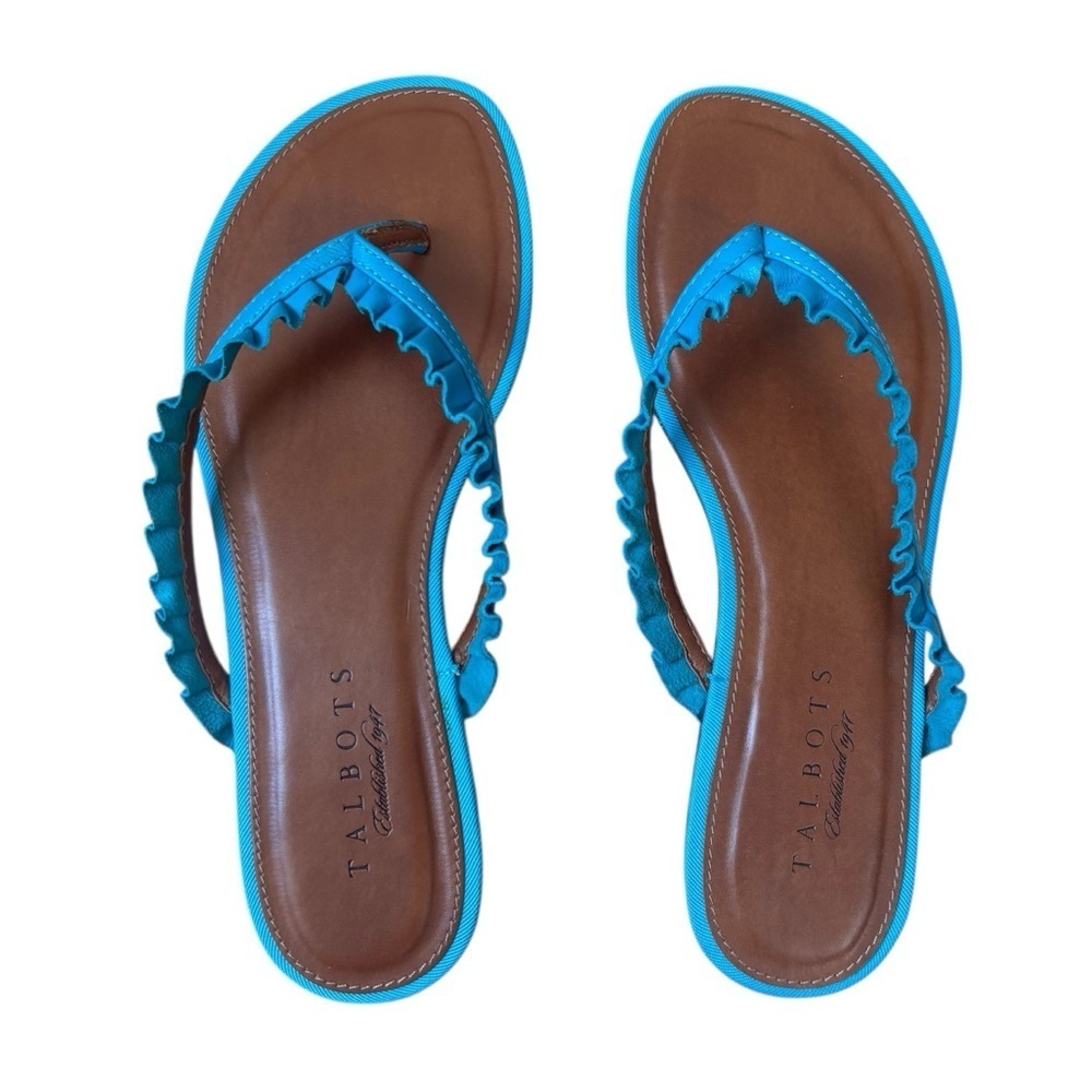Talbots Thong Slip On Sandals Ruffle Detail In Turquoise Women’s Size 7 New
